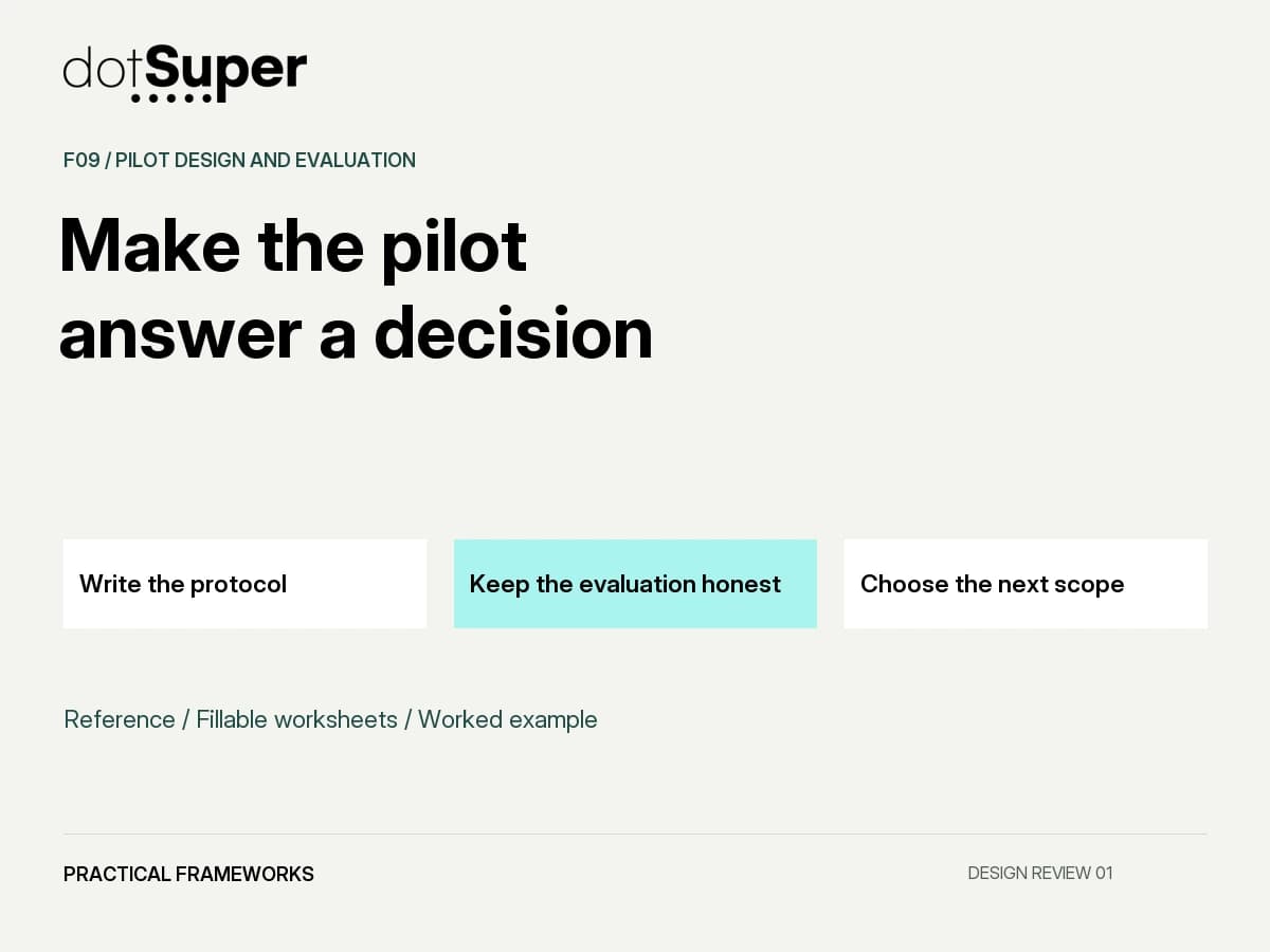 Pilot Design and Evaluation reference and practical worksheet pack.